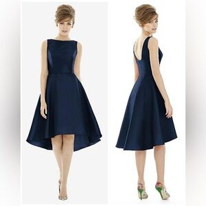 white christmas dresses Bateau Neck Satin High Low Cocktail Dress